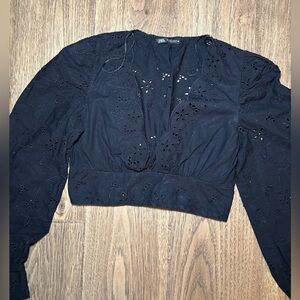 Black Eyelet Long Sleeve Top, Zara.